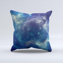Subtle Blue and Green Nebula  Ink-Fuzed Decorative Throw Pillow