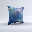 Subtle Blue and Green Nebula  Ink-Fuzed Decorative Throw Pillow
