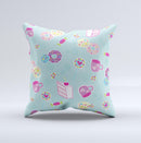Subtle Blue with Pink Treats  Ink-Fuzed Decorative Throw Pillow