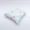 Subtle Blue with Pink Treats  Ink-Fuzed Decorative Throw Pillow