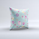 Subtle Blue with Pink Treats  Ink-Fuzed Decorative Throw Pillow