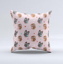 Subtle Pink and Blue Vector Love Owls  Ink-Fuzed Decorative Throw Pillow