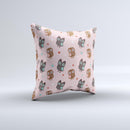 Subtle Pink and Blue Vector Love Owls  Ink-Fuzed Decorative Throw Pillow