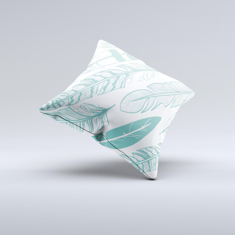 The Teal Feather Pattern ink-Fuzed Decorative Throw Pillow