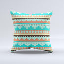 Teal & Gold Tribal Ethic Geometric Pattern  Ink-Fuzed Decorative Throw Pillow