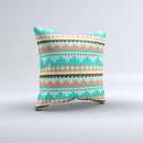 Teal & Gold Tribal Ethic Geometric Pattern  Ink-Fuzed Decorative Throw Pillow