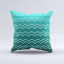 Teal Gradient Layered Chevron  Ink-Fuzed Decorative Throw Pillow