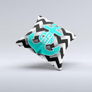 Teal Green Monogram Anchor on Black & White Chevron  Ink-Fuzed Decorative Throw Pillow