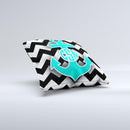 Teal Green Monogram Anchor on Black & White Chevron  Ink-Fuzed Decorative Throw Pillow