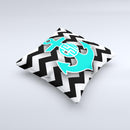 Teal Green Monogram Anchor on Black & White Chevron  Ink-Fuzed Decorative Throw Pillow