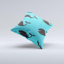 Teal Smiling Black Whale Pattern  Ink-Fuzed Decorative Throw Pillow