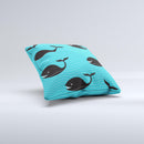Teal Smiling Black Whale Pattern  Ink-Fuzed Decorative Throw Pillow