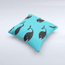 Teal Smiling Black Whale Pattern  Ink-Fuzed Decorative Throw Pillow