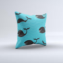 Teal Smiling Black Whale Pattern  Ink-Fuzed Decorative Throw Pillow
