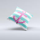 Teal Striped Pink Anchor  Ink-Fuzed Decorative Throw Pillow