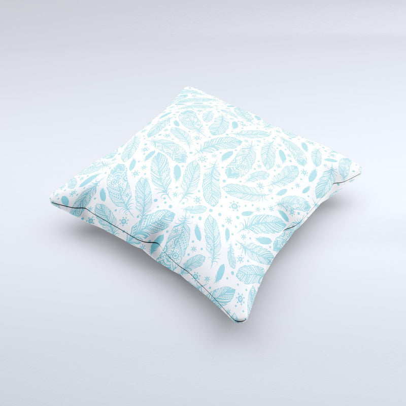 The Teal Zendoodle Feathers ink-Fuzed Decorative Throw Pillow