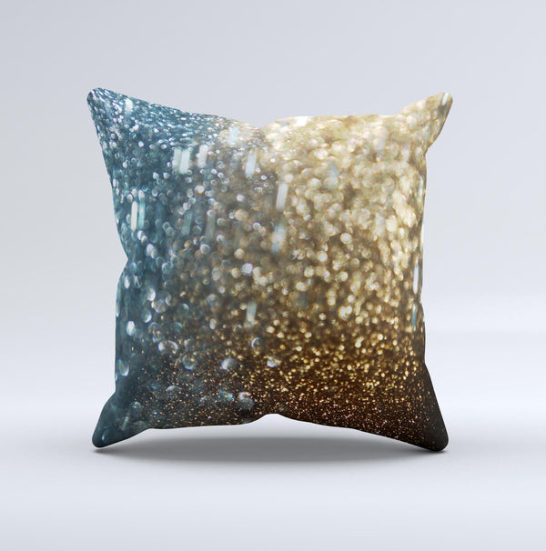 The Teal and Gold Grungy Orbs of Light ink-Fuzed Decorative Throw Pillow