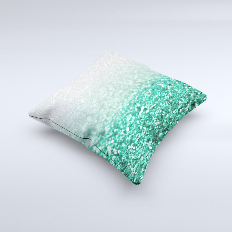 Aqua Green & Silver Glimmer Fade  Ink-Fuzed Decorative Throw Pillow