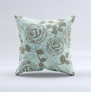 Toned Green Vector Roses and Birds  Ink-Fuzed Decorative Throw Pillow