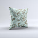 Toned Green Vector Roses and Birds  Ink-Fuzed Decorative Throw Pillow