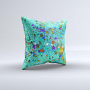 Trendy Green with Splattered Paint Droplets Ink-Fuzed Decorative Throw Pillow