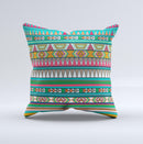Tribal Vector Green & Pink Abstract Pattern V3 Ink-Fuzed Decorative Throw Pillow