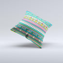 Tribal Vector Green & Pink Abstract Pattern V3 Ink-Fuzed Decorative Throw Pillow
