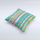 Tribal Vector Green & Pink Abstract Pattern V3 Ink-Fuzed Decorative Throw Pillow