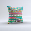 Tribal Vector Green & Pink Abstract Pattern V3 Ink-Fuzed Decorative Throw Pillow