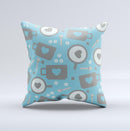Vector Blue & Gray Coffee Hearts Pattern Ink-Fuzed Decorative Throw Pillow
