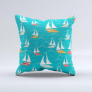 Vector Colored Sailboats Ink-Fuzed Decorative Throw Pillow