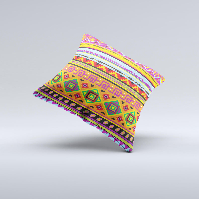 Vector Gold & Purple Aztec Pattern V32 Ink-Fuzed Decorative Throw Pillow