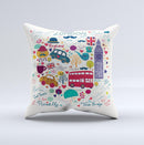 Vector London Sketchbook Collage Ink-Fuzed Decorative Throw Pillow