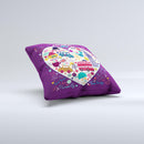 Vector Purple Heart London Collage Ink-Fuzed Decorative Throw Pillow