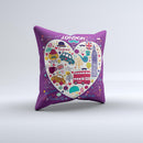 Vector Purple Heart London Collage Ink-Fuzed Decorative Throw Pillow