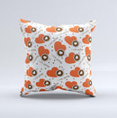 Vector Red Hearts with Coffee Mugs Ink-Fuzed Decorative Throw Pillow