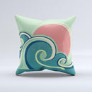 Vector Retro Green Waves  Ink-Fuzed Decorative Throw Pillow