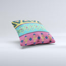 Vector Sketched Yellow-Teal-Pink Aztec Pattern Ink-Fuzed Decorative Throw Pillow