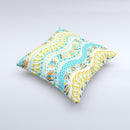 Vector Teal & Green Snake Aztec Pattern Ink-Fuzed Decorative Throw Pillow