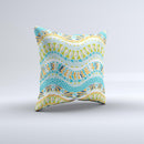 Vector Teal & Green Snake Aztec Pattern Ink-Fuzed Decorative Throw Pillow