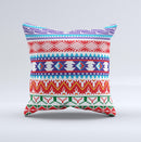 Vector White-Blue-Red Aztec Pattern Ink-Fuzed Decorative Throw Pillow