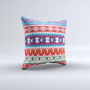 Vector White-Blue-Red Aztec Pattern Ink-Fuzed Decorative Throw Pillow