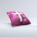 Vector White Cross v2 over Glowing Pink Nebula  Ink-Fuzed Decorative Throw Pillow