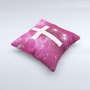 Vector White Cross v2 over Glowing Pink Nebula  Ink-Fuzed Decorative Throw Pillow