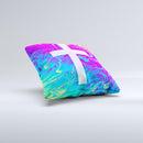 Vector White Cross v2 over Neon Color Fushion V2  Ink-Fuzed Decorative Throw Pillow