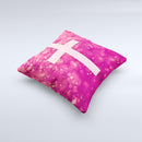 Vector White Cross v2 over Unfocused Pink Glimmer  Ink-Fuzed Decorative Throw Pillow