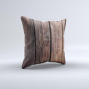 Vetrical Raw Dark Aged Wood Planks Ink-Fuzed Decorative Throw Pillow