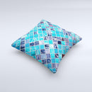 Vibrant Blue Glow-Tiles  Ink-Fuzed Decorative Throw Pillow