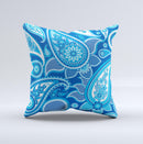 Vibrant Blue Paisley Design Ink-Fuzed Decorative Throw Pillow