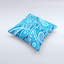 Vibrant Blue Paisley Design Ink-Fuzed Decorative Throw Pillow